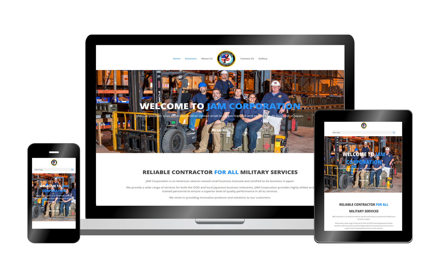 Jam Corporation website displayed on mobile, PC and tablet