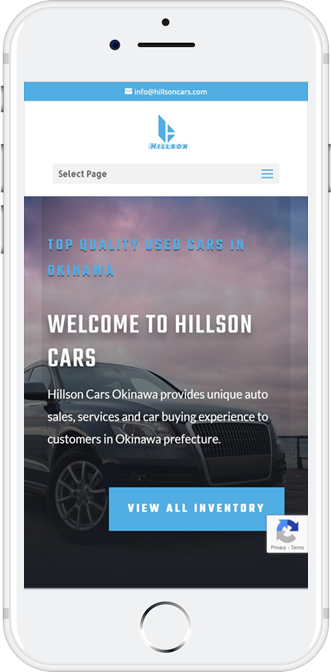 Mobile phone with Hillson Cars Okinawa website 